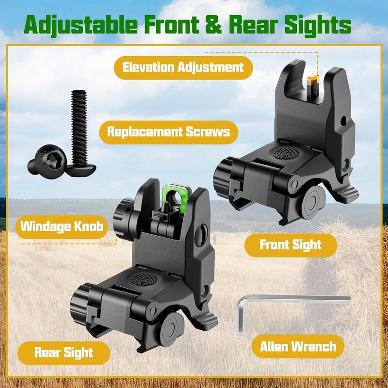 JORMIX Folding Fiber Optic Sights Flip Up Sights Front and Rear Back up Sights for Picatinny Weaver Rails with Red Green Full Dots Polymer - Image 5